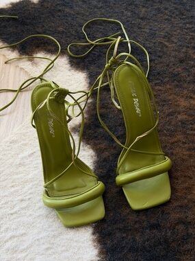 Public Desire Olive Lace-Up Square Toe Heels